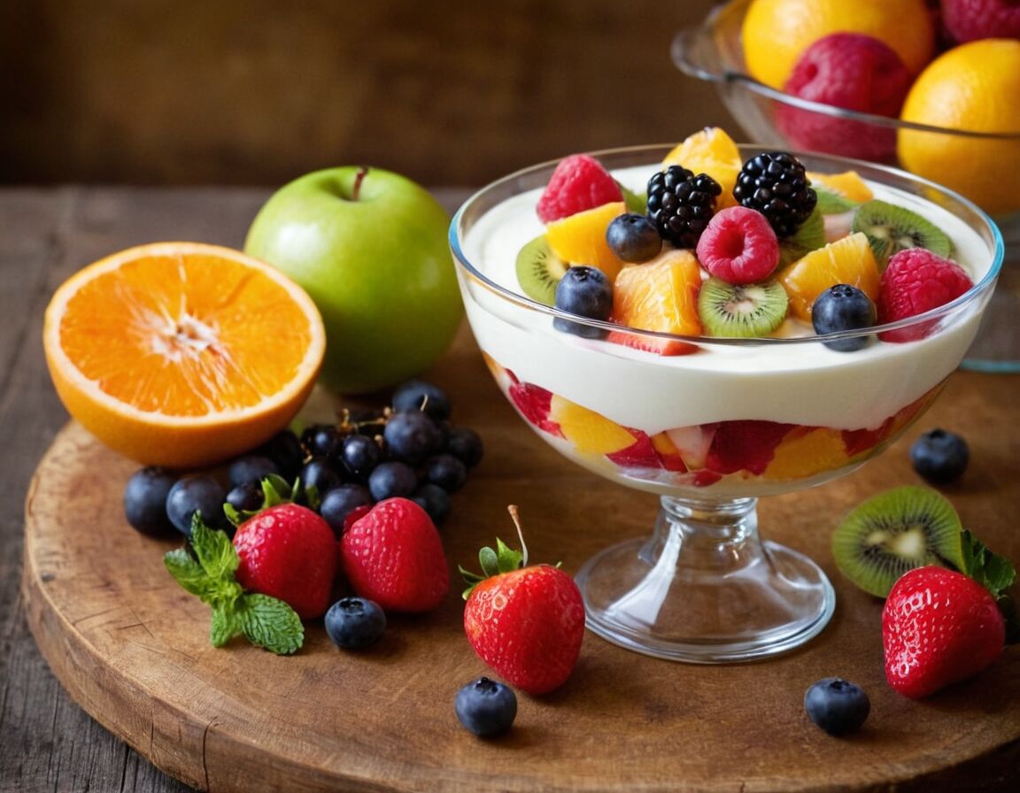 Frischer Obstsalat mit Joghurt servieren - Unkompliziertes Essen für Gäste vorbereiten: 10 einfache Rezepte für jeden Anlass
