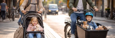 Familie mit kleinen Kindern unterwegs
